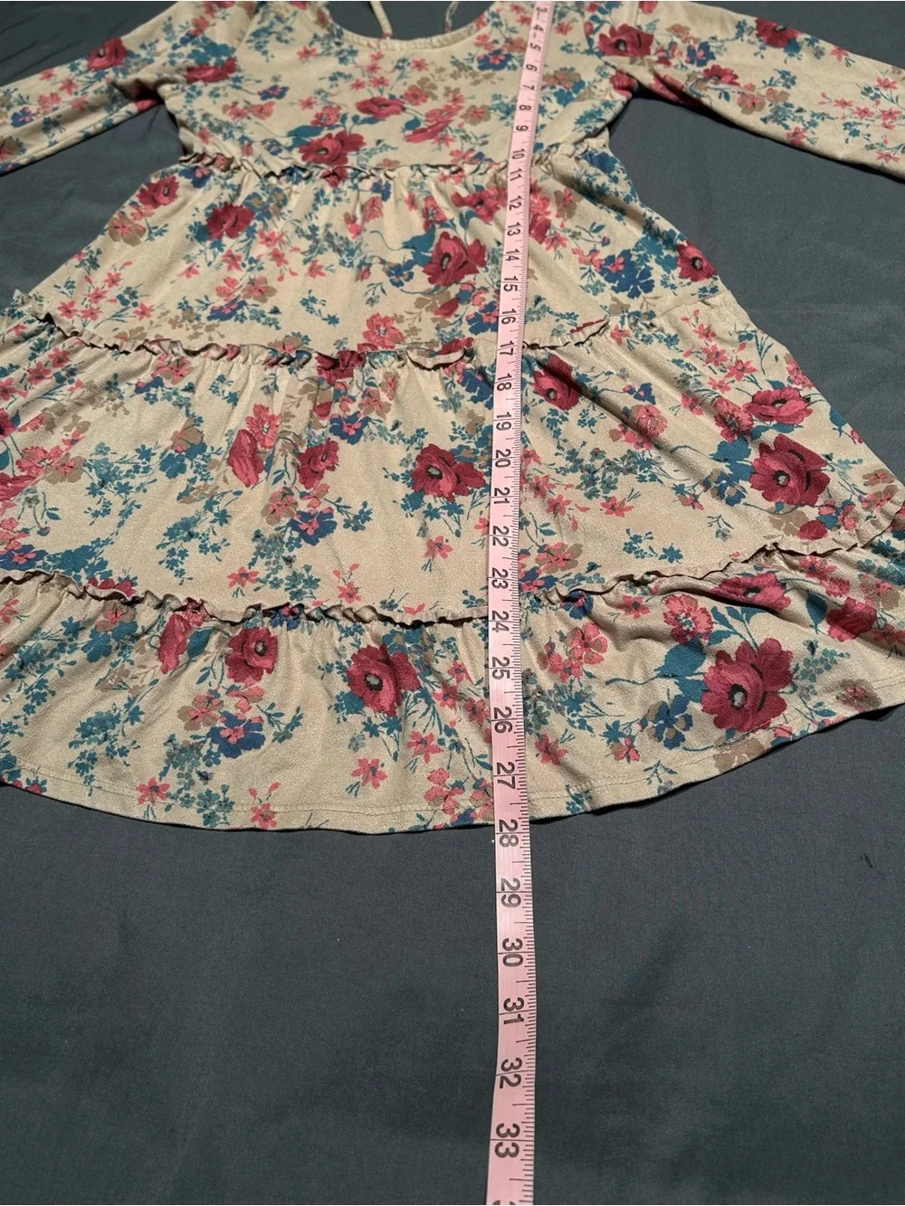 ❌SOLD❌Justice Girls Floral Tiered Faux Suede Long Sleeve Dress